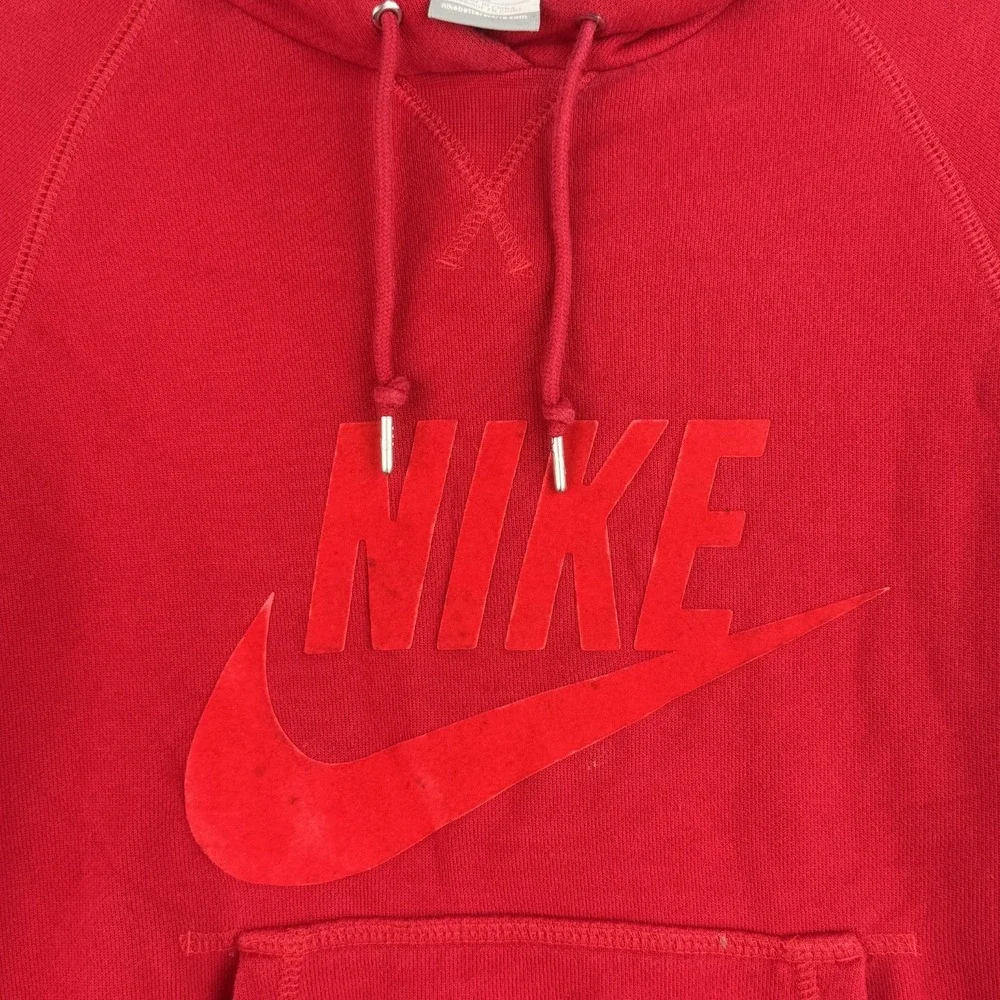 Nike Sportswear Hoodie Womens M Red Tonal Velour Logo Pullover Cotton Swoosh Y2K